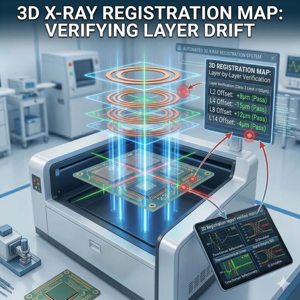 PCB Production Process: 8 Critical Control Points in 42 Medical-Grade Steps 4 An X-ray inspection machine with blue light beams verifying 16-layer HDI PCB alignment against IPC Class 3 limits.